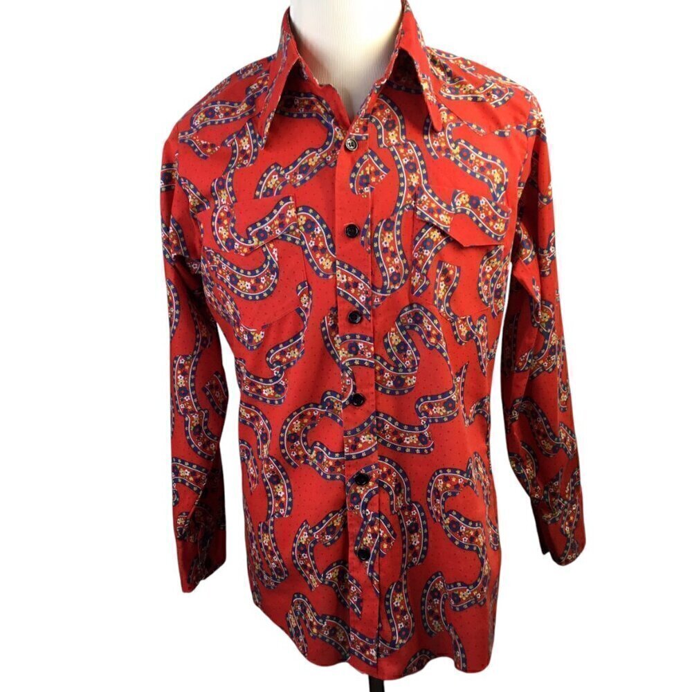 Vintage Western Cowboy Shirt Mr. Nick Dickson Jenkins Men's Large? Red Floral